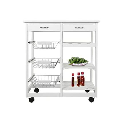 SDFGH 4 Tier Storage Trolley Cart Kitchen Organizer Bathroom Movable Storage Shelf Wheels Household Stand Holder Furniture