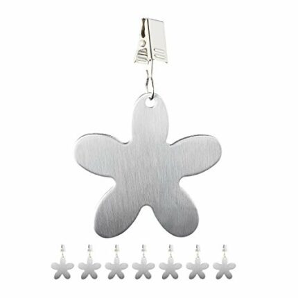 Relaxdays Tablecloth Weights, Pack of 8 Clips, Curtain Clamps, in-& Outdoors, Stainless Steel, Flower, Silver, Floral, 8.5 x 6 cm