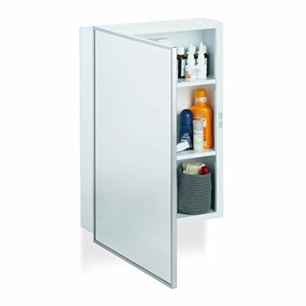 Relaxdays Bathroom Mirror Cabinet, Hanging Home Pharmacy, Steel, Wall-Mount, 3 Tiers, White, HWD: 56x40.5x12.5 cm