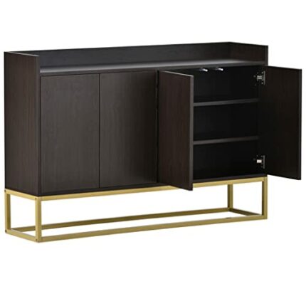 WALNUT Sideboard Buffet Adjustable Shelf Metal Legs With Large Storage Space For Dining Room, Entryway.