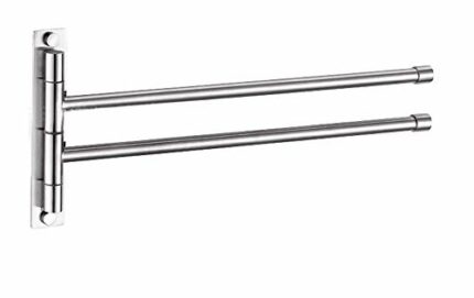 BTSKY™ New Wall-Mounted Stainless Steel Bathroom Kitchen Towel Rack Holder with Extra Long 2 Bars Swivel Bars