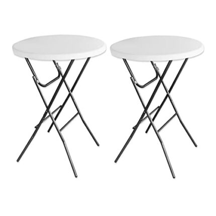 Gnomiya 32in Cocktail Table 2PCS, Portable High Top Table Granite White, Round Bar Height Folding Table with Removable Legs, Indoor Outdoor Banqu