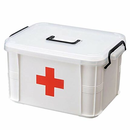 BSTCAR Medicine Storage Box, Plastic Portable Lockable Medicine Box Medicine Container Box Multi-layer First-aid Box White