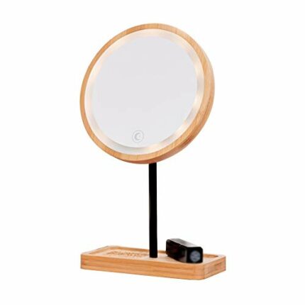 QUANJJ Wooden Desktop LED Makeup USB Charging Adjustable Bright Diffuse Light Touch Screen Beauty