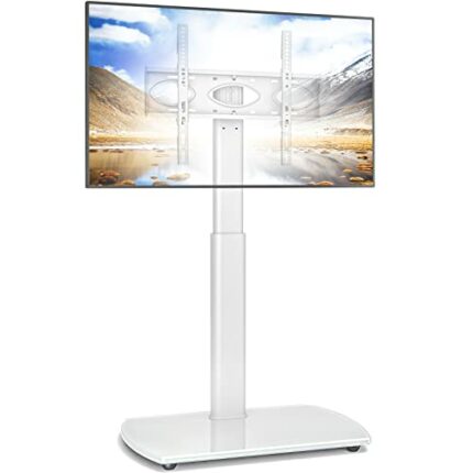 RFIVER Universal TV Stand Slim Corner TV Floor Stand for 32-65 Inch TVs,Height Adjustable Swivel Cantilever Tall TV Stand with Tempered Glass Bas