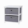 BARGAIN4ALL Night Stand Storage Tower, Bedside End Table – 2 Easy Pull Fabric Bins – Closet Organizers – for Bedroom Hallway Living Room (Grey)