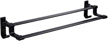 Towel Rack Black Double Bar,Aluminum Bathroom Bar Towel Rails,Kitchen Wall Mounted Towel Holder With Hooks