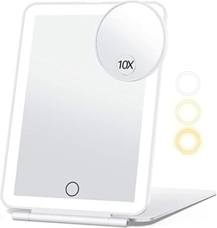 Chulovs Travel Makeup Mirror with 10X Magnifying Mirror, Vanity Mirror with 80LEDs, 3 Color Lighting, Portable Ultra Slim Lighted Makeup Mirror,
