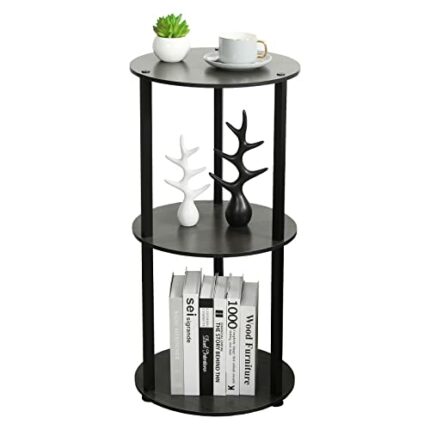 VIEWALL Small Side Table Round Wood Living Room Table 38x38x78 cm, 3 Shelves Modern Bedside Table Coffee Table for Living Room Bedroom Dining Roo