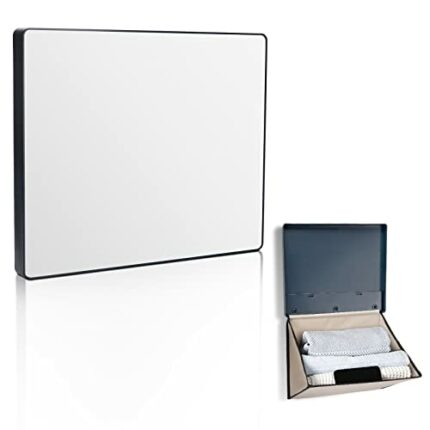Shower Mirror for Shaving,Bathroom Mirror with Storage,Shower Mirror 14.5" W x 12" H,Foldable Bathroom Organizer,Mirror for Wall,Bathroom Decor,L