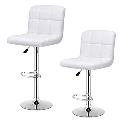 SDFGH Set of 2 Bar Stools PU Leather Adjustable Barstool Swivel Pub Chairs White