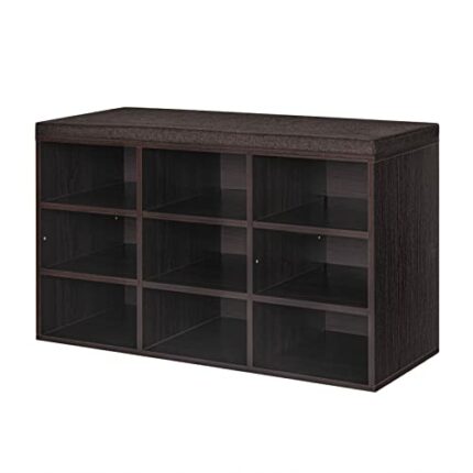 DINZI LVJ Shoe Bench, 9 Cubbies Shoe Organizer for Entryway, Storage Bench with Cushion, Cubby Shoe Rack with Adjustable Shelves for Living Room,
