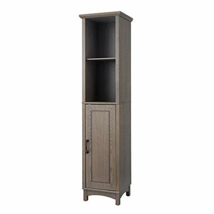 Teamson Home Russell Wooden Bathroom Linen Tower Storage Cabinet 33 cm x 38 cm x 159.4 cm With Open Shelves & Door Salt Oak EHF-F0012