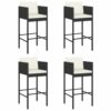 vidaXL Garden Bar Set 5 Piece, Bar Table Set with Cushions, Outdoor Table and Chairs for Patio Terrace, Bistro Table Set Bar Stool, Black Poly Ra