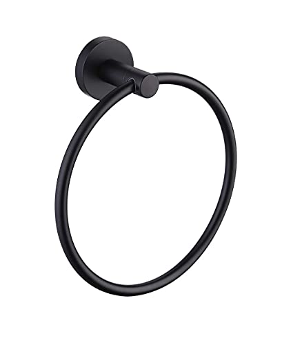 Towel Holder Black,Stainless Steel Bath Towel Holder, Hanging Towel Hanger Hand Towel Ring, Wall Mounted Towel Hanger with Fixing Accessories, Bl