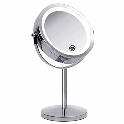 Tektalk Make-up Mirror with Light 1X 10X Magnification 7 Inch Round Vanity Mirror Brightness Adjustable Double Sided Cosmetic Mirror with 360°Rot