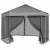 vidaXL Hexagonal Pop-Up Marquee with 6 Sidewalls Grey 3.6x3.1m Gazebo Canopy