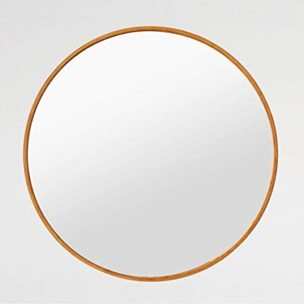 4vwin Bamboo Frame Circle Mirror Wall-mounted Round Entryways, Bathrooms, Livingrooms