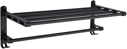 XMING Metal Black Bathroom Shelf Metal Towel Rack Bathroom Towel Shelf Black Hardware Bathroom Pendant Set