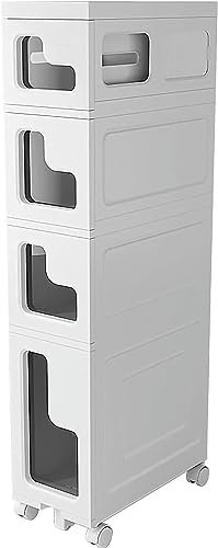 OPSREY Narrow Bathroom Floor Cabinet 4-Tier Storage Drawers, Space Saving Slim Toilet Paper Storage Cabinet with Casters Storage Drawer Cart Larg