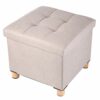 BRIAN & DANY Folding Ottoman Storage Box with Wood Legs, Linen Foot Stool, pouffe footstool with Highly Elastic Sponge Filling, Gray, 38 x 38 x 3