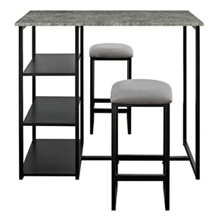 FEER 3 Piece Metal Bar Set with Faux Concrete Top Table and Upholstered Stools Kitchen Furniture Set