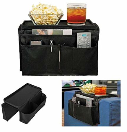 Koksi Sofa Armrest and Bedside Storage Caddy with 5 Pockets, Suitable for Remotes, Magazines, Tablets, Phones, Laptops, Snacks, Drinks