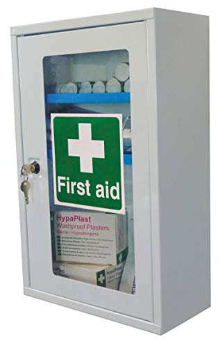 Safety First Aid Cabinet with Clear Front and Shelves Key Lock and Two Keys - Supplied Empty