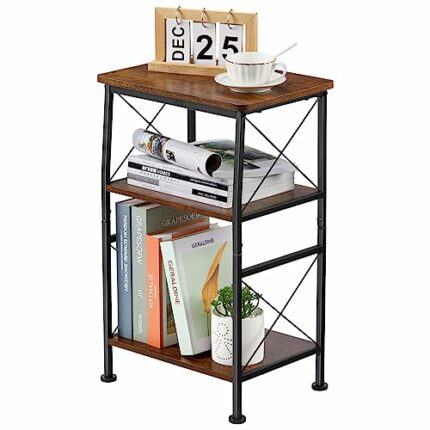 ruboka 3-Tier Small End Table, Narrow Side Table with Storage Shelf, Sofa Metal Frame for Spaces, Nightstand, Bookshelf, Bookcase, Display Rack B
