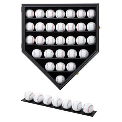 Baseball Display Frame Case Baseball Shadow Box Wall Cabinet Baseball Holders for 30 Balls Display with Lockable Anti Fade UV Protection Acrylic