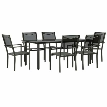 vidaXL Garden Dining Set 7 Piece, Table and Chair for Patio Terrace, Outdoor Dining Set with Table, Lounge Set, Black Steel and Textilene