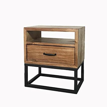 FRDTSG Loft industrial Style American retro bedside table wrought iron wood bedside cabinet simple mini phone side table corner table