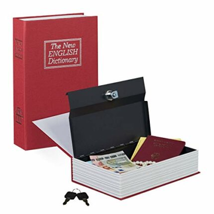 Relaxdays Safe Steel Locking Compartment in Book Shape with 2 Keys, Red, 5.5 x 15.5 x 24 cm