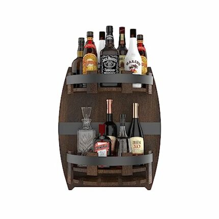 Gtouse Whiskey Barrel Rack,Hand Crafted Wall Mounted Wine Rack Vintage Round Wine Shelf Bourbon Whiskey Barrel Shelf Round Display Organizer Stan