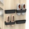 Yocice Wall Mounted Shoes Rack with Sticky Hanging Strips, Plastic Shoes Holder Storage Organizer,Door Shoe Hangers (SM03-White-4)