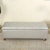 Button-Tufted Leather Storage Bench,Space-Saving Entryway Bench For Living Room Bedroom End Of Bed,Rectangle Upholstered,Light Brown,60X40X45Cm