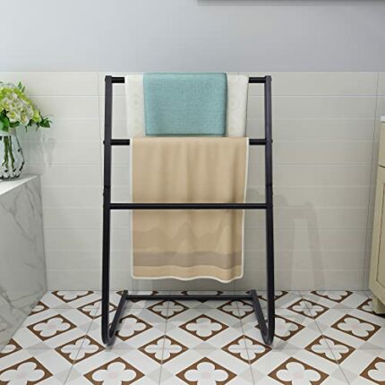 Freestanding Metal Towel Rack Scarf Rack Coat Rack 3 Bars Freestanding Drying Shelf For Bathroom, Bedroom, Living room 3-Tiers Black