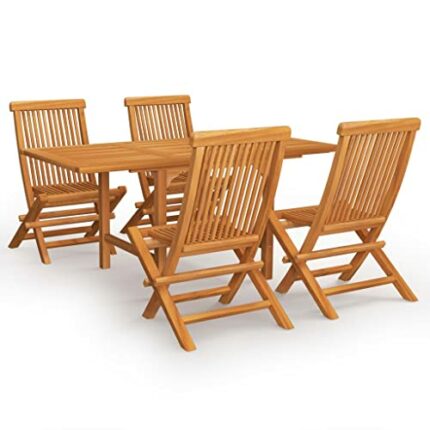 vidaXL Solid Teak Wood Garden Dining Set 5 Piece Table and Chair Furniture Outdoor Garden Patio Wooden Dinner Breakfast Chair Desk