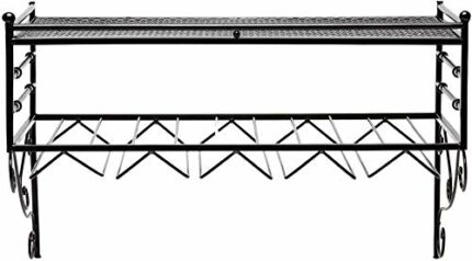 MiroDo Wine Rack Rustic 6 Bottle Wall Mount Wine Rack with Glass Slot Holder, Wall-Mounted Stemware Glasses & Wine Bottle Display Rack,Floating W