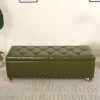Button-Tufted Leather Storage Bench,Space-Saving Entryway Bench For Living Room Bedroom End Of Bed,Rectangle Upholstered,Light Brown,60X40X45Cm