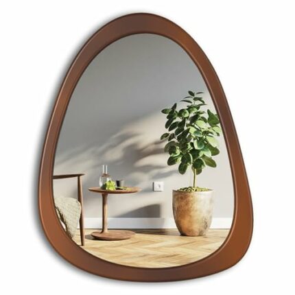 CFYLO Irregular Mirror, Wood Wall Frame Mirror, Asymmetrical Decorative Wall Wooden Mirror for Living Room Bedroom Entryway Bathroom Home Decor W