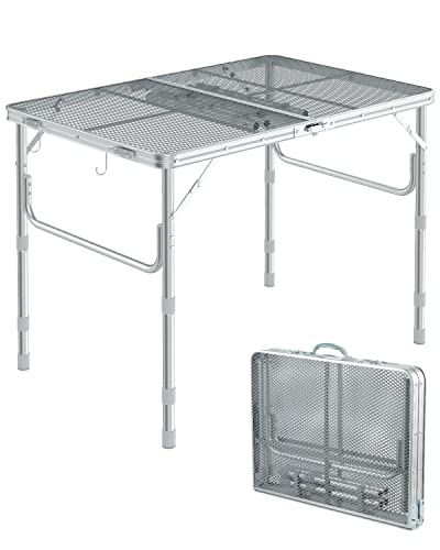 Sportneer Grill Table for Outside, 3ft(L) x 2ft(W) Height Adjustable Camping Table Lightweight Aluminum Folding Portable Metal Folding Outdoor Gr