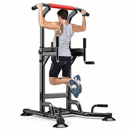 WSHA Power Tower Adjustable Pull Up Bar Station Strength Training Workout Equipment for Home Gym, Loading 220 lbs
