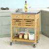 DINGZZ Kitchen Serving Storage Trolley Cart with Stainless Steel Worktop Solid and Practical Trolley