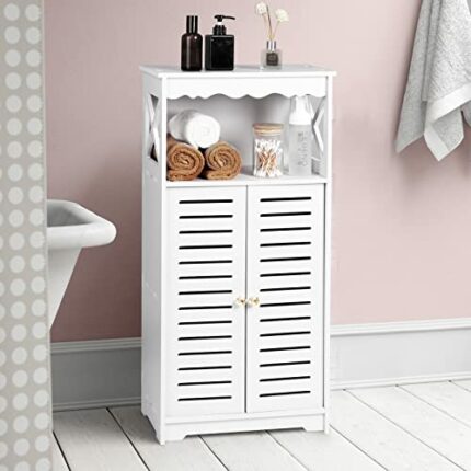 NOKAMW Bathroom Storage Cabinets,White Floor Free Standing Cabinet,Home Waterproof Storage Furniture for Bedroom Kitchen Hallway,Cupboard Unit wi