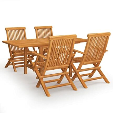 vidaXL Solid Teak Wood Garden Dining Set 5 Piece Outdoor Furniture Table and Chair Garden Patio Wooden Dinner Breakfast Chair Desk