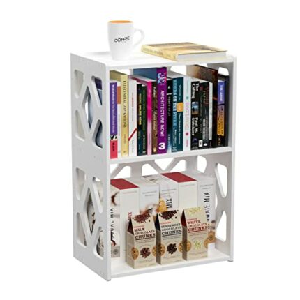 Rerii Small Bookshelf Bookcase for Small Spaces, Bed Side End Table 3 Tier 2 Shelf, Mini Little Book Shelf Case for Kids Room Bedroom Living Room
