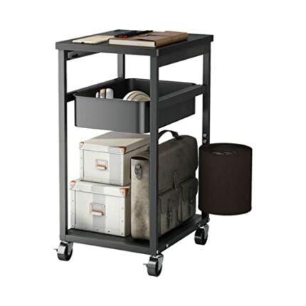 MJWDP Trolley Rack Kitchen Bedroom Bedside Table Living Room Mobile Snack Rack (Color : Black, Size : 66 * 34 * 40cm)