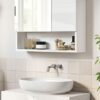 VASAGLE BBK122W01 Mirrored Cabinet, Bathroom Cabinet with Height-Adjustable Shelves, Door and Top Panel with High-Gloss Surface, Bathroom, 54 x 1