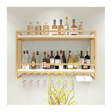EYLINK Creative wall wine display rack, hanging wine rack, rack,Nordic wrought iron, solid wood wine rack, wall hanging wine cabinet (Color : Gol